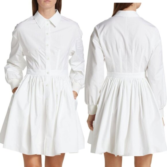 NWT Alexander McQueen Mini Shirt Dress Corset Stitch Fit & Flare White Poplin - Picture 1 of 12